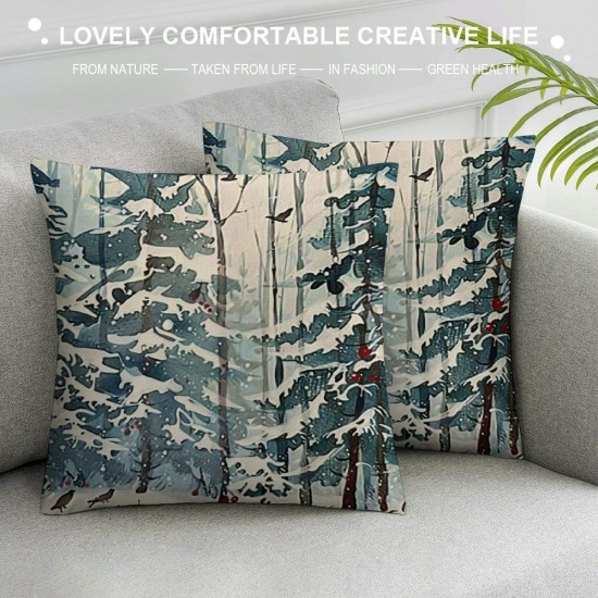 Decorative Throw Pillow Covers Set of , Snowy Forest Rabbit Cushion Case Decor, Farmhouse Christmas Holiday Seasonal Home Decor for Couch PC