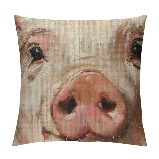 Qinduosi Throw Pillow Covers Pig Animal Oil Painting Style Cushion Pillow Case Home Decor Pillowcase Inches