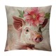 Qinduosi Linen Vintage Flower Floral Throw Pillow Covers Cute Farm Animal Design Cushion Case Inch Farmhouse Decorative Square Pillow Protector (Cute Pig)