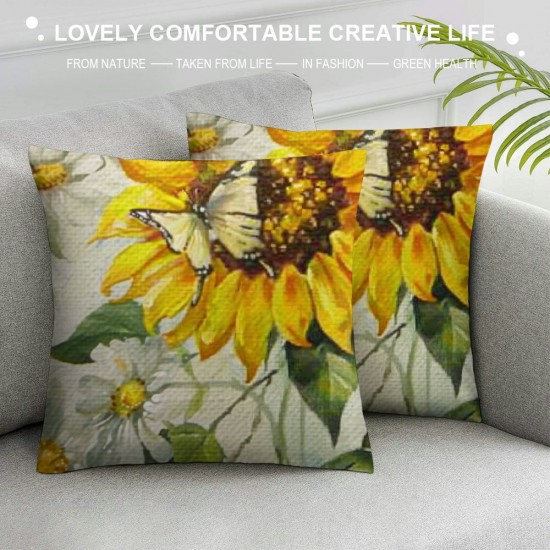 Summer Pillow Cover Inch Cat Decor Sunflower Farmhouse Seasonal Pillow Case Decorations for Home Sofa Couch (Yellow) A