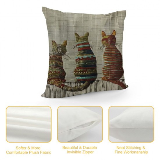 Cute Animal Cat Throw Pillow Cover Patio Furniture Knitted Design Kitten Family Decorative Cushion Cases Home Décor for Couch Bed Sofa Inch