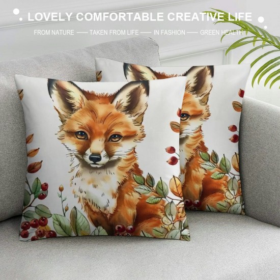 Animals Throw Pillow Covers  Inch Fox Deer Squirrel Owl Leaves Decorative Pillows Soft Velvet Cushion Cases for Couch Sofa Home Decor Set of