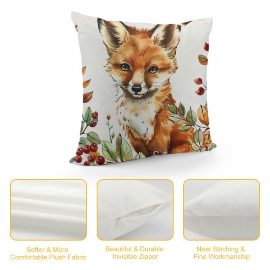 Animals Throw Pillow Covers  Inch Fox Deer Squirrel Owl Leaves Decorative Pillows Soft Velvet Cushion Cases for Couch Sofa Home Decor Set of