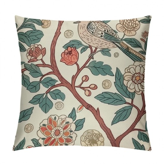 Qinduosi Vintage Bird Floral Pillow Covers Inch Set of Pink Green Yellow Flower Decorative Throw Pillows For Farmhouse Home Decor Sofa Bed Outdoor