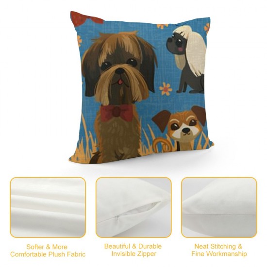 Qinduosi  Cute Dog and Puppy Set Linen Throw Pillow Case Home Decorative Cushion Cover for Sofa Couch Bedding Inches