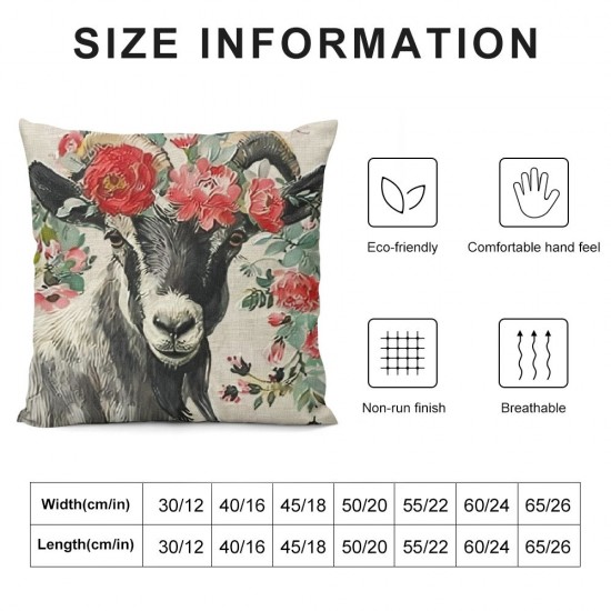 Qinduosi Vintage Farmhouse Animals Pillow Covers Cute Pig Cow Goat Sheep with Flower Linen Throw Pillow Case Cushion Cover Inch Set of  Farmhouse Decorations Couch(Animal Head Set)