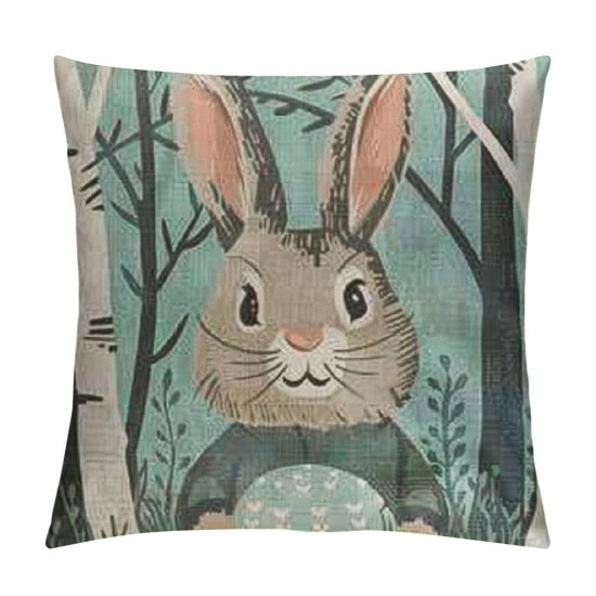 Qinduosi Forest Animals Throw Pillow Covers Inch Set of  Cartoon Raccoon Fox Rabbit Bear Decorative Pillow Cases Linen Cushion Cover for Kids Baby Nursery Room Decor