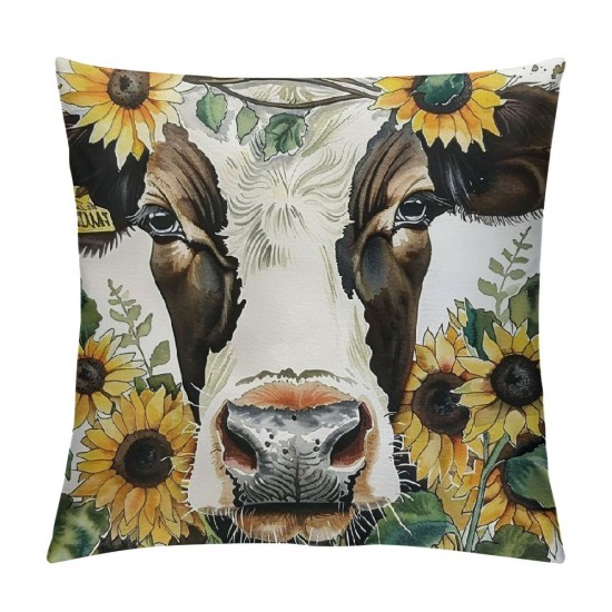 Cow Throw Pillow Cases inch Animal Theme Set of  Watercolor Decoration Pillow Covers Square Linen, Farmhouse Home Decor Cow Cushion Covers with Hidden Zipper for Sofa Couch Bedroom (Cow)