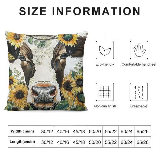 Cow Throw Pillow Cases inch Animal Theme Set of  Watercolor Decoration Pillow Covers Square Linen, Farmhouse Home Decor Cow Cushion Covers with Hidden Zipper for Sofa Couch Bedroom (Cow)