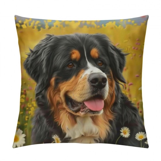 Happy Bernese Mountain Dog Side Pillow Cover, Home Decor Cushion Cover, Sofa Pillow Pillow Cover