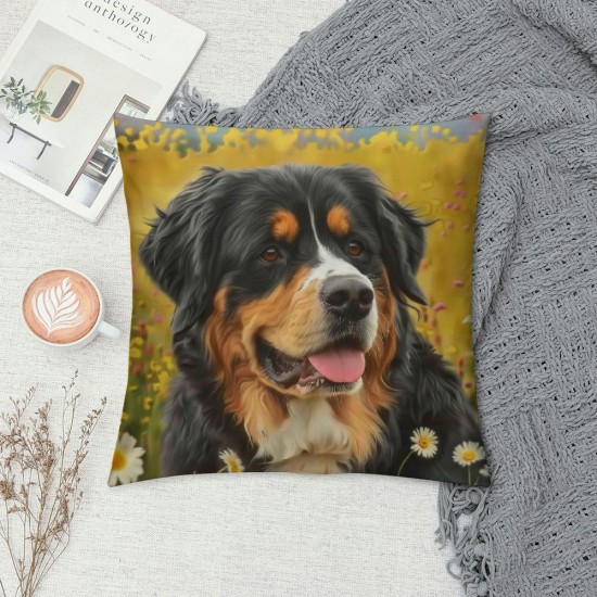 Happy Bernese Mountain Dog Side Pillow Cover, Home Decor Cushion Cover, Sofa Pillow Pillow Cover