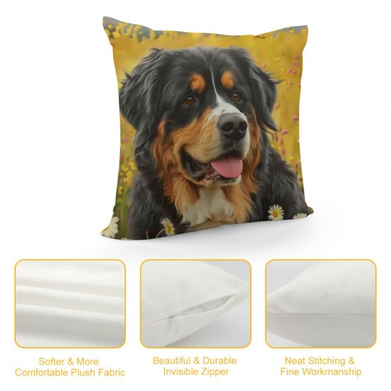 Happy Bernese Mountain Dog Side Pillow Cover, Home Decor Cushion Cover, Sofa Pillow Pillow Cover