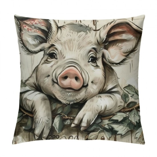 Farmhouse Pillow Covers Set of Farm Cow Pig Animal Decorations Pillow Covers, Linen Cushion Case Gifts for Home Decor for Couch Bed Sofa