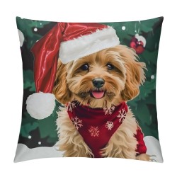 Qinduosi  Christmas Dog Throw Pillow Covers Inch Xmas Lovely Pet Dog Red Decorative Pillows for Couch Sofa Bed Home Holiday Decor Set of