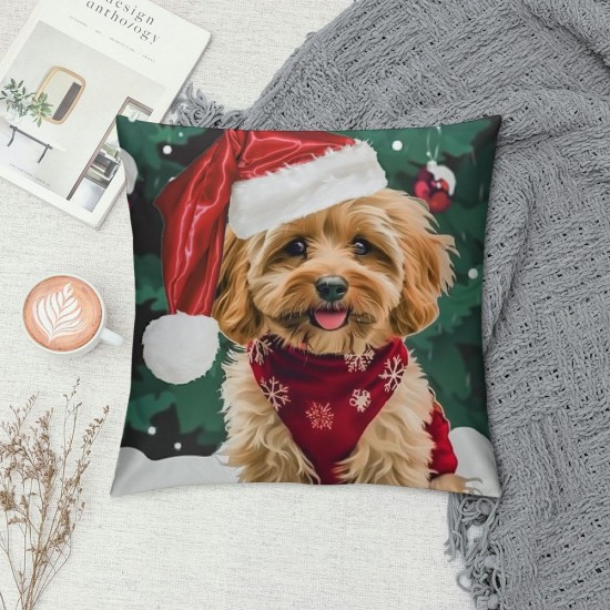 Qinduosi  Christmas Dog Throw Pillow Covers Inch Xmas Lovely Pet Dog Red Decorative Pillows for Couch Sofa Bed Home Holiday Decor Set of