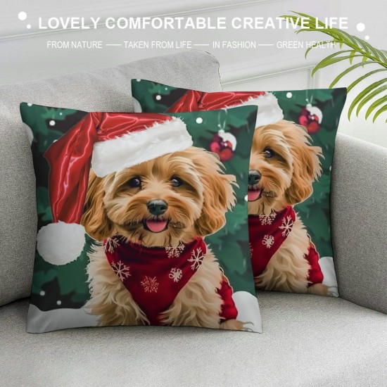 Qinduosi  Christmas Dog Throw Pillow Covers Inch Xmas Lovely Pet Dog Red Decorative Pillows for Couch Sofa Bed Home Holiday Decor Set of