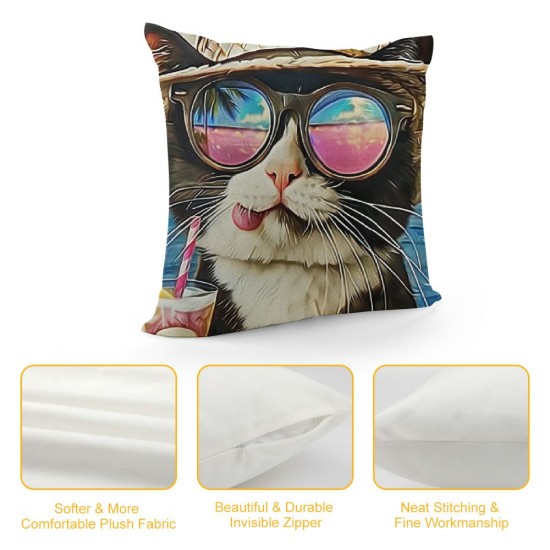 Qinduosi Hello Summer Golden Retriever Dog Decorative Throw Pillow Covers Set of , Tuxedo Cat Pet Pool Days Sun Rays Porch Outdoor Pillowcase, Rainbow Stripes Cushion Case Home Decor