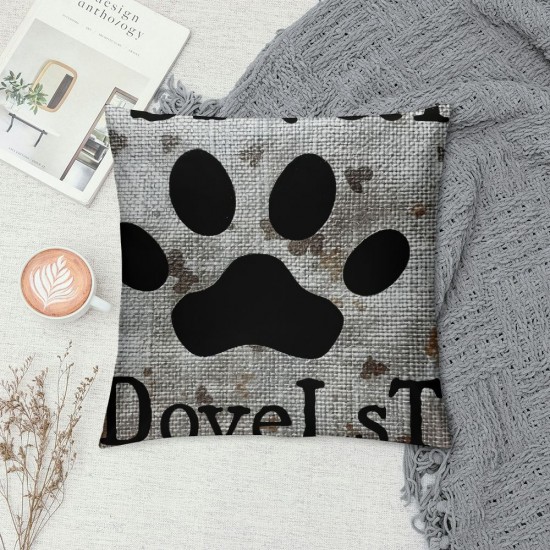 This Home is Filled with Love Dog Paws Linen Square Throw Pillow Case Decorative Cushion Cover Pillowcase Sofa