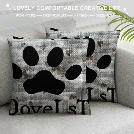 This Home is Filled with Love Dog Paws Linen Square Throw Pillow Case Decorative Cushion Cover Pillowcase Sofa