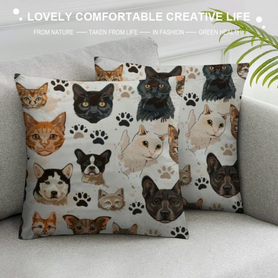 Cat and Dog Faces Bulldog Print Throw Pillow Covers, Soft Inch Pillow Cover, Cases for Home Decorative Couch Sofa(pcs)