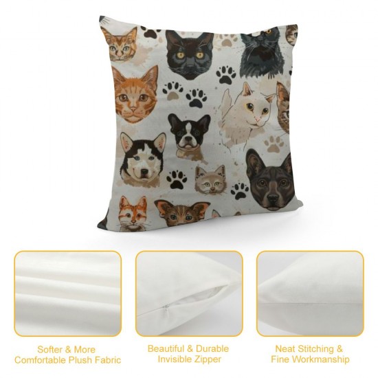 Cat and Dog Faces Bulldog Print Throw Pillow Covers, Soft Inch Pillow Cover, Cases for Home Decorative Couch Sofa(pcs)