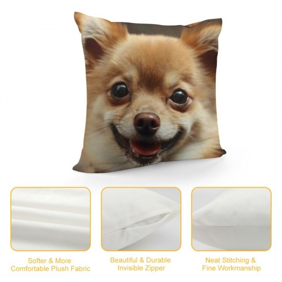 Qinduosi Cute Pomeranian Dog Print Throw Pillow Covers Decorative Pillow Cover Square Cushion Cases Soft Cushion Cover Throw Sofa Pillow Case for Home Decor Living Room Bed Couch Car