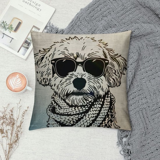 Sunglasses Throw Pillow - Throw Pillow Cover - Decorative Dog Throw Pillow - ” Square Pillow Cover - Linen