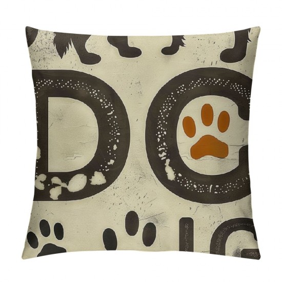 Cute Dog Pillow Cover ",Lovely Animals Reversible Print Decorative Cushion Cover for Bed or Sofa,Dog Paw Print Puppy Single Pack Couch Pillow Cover