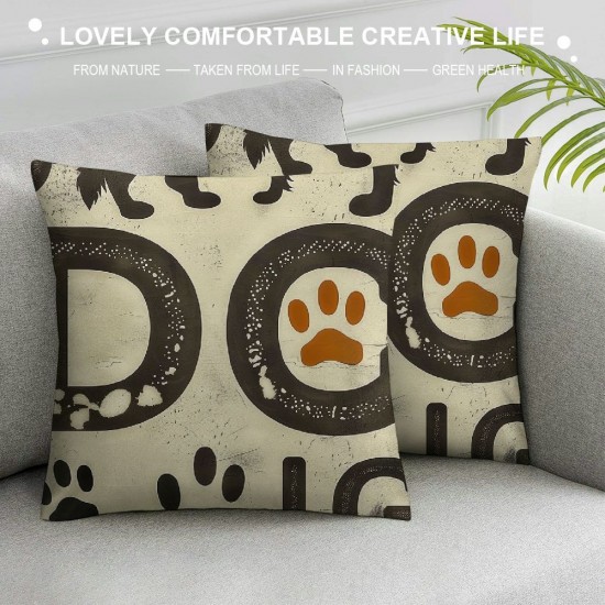 Cute Dog Pillow Cover ",Lovely Animals Reversible Print Decorative Cushion Cover for Bed or Sofa,Dog Paw Print Puppy Single Pack Couch Pillow Cover