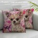 Throw Pillow Cases Cut Pet Dog with Splash Watercolor Rose Flower Cushion Covers Standard Linen Wood Background Home Sofa Decor Pillowslip Inch (Dog and Rose)