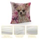 Throw Pillow Cases Cut Pet Dog with Splash Watercolor Rose Flower Cushion Covers Standard Linen Wood Background Home Sofa Decor Pillowslip Inch (Dog and Rose)