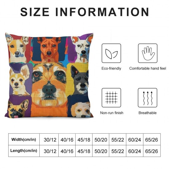 Dogs Throw Pillow Cover Funny Head Pillow Case Pillowcase for Bedroom, Living Room, Cushion Sofa Standard Size Inches Colorful