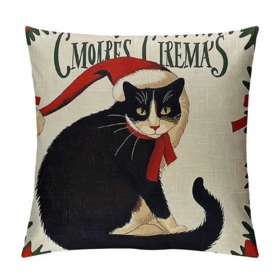 Christmas Pillow Covers Christmas Dog Cat Throw Pillow Case Inch Decorative Cute Animal Cushion Cover for Home Couch Sofa Farmhouse Decor, Set of