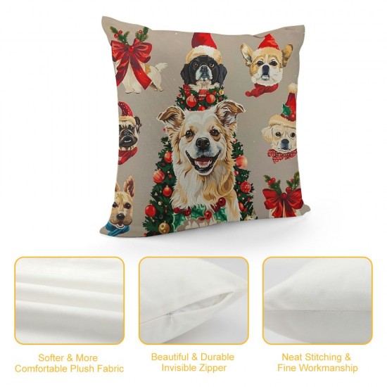 Dog Christmas Pillow Covers , Pillow Cases, Christmas Dog Room Decor, Pillow Cover for Dogs, Merry Woofmas Christmas Dog Reversible Pillows Decorative Throw Pillows Cover