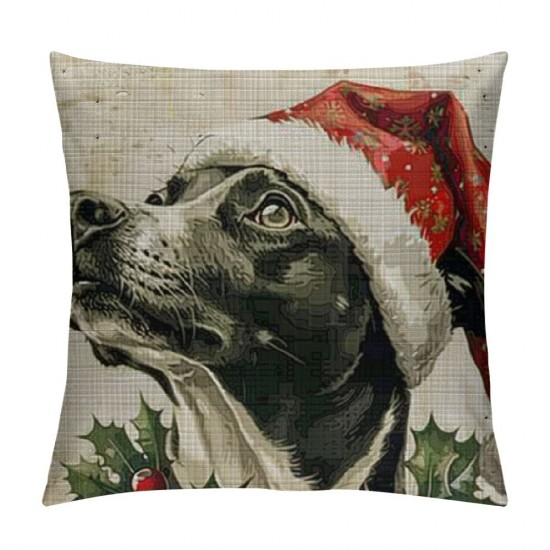 Qinduosi Linen Sofa Pillowcover Decorative Cushion Cover  Throw Pillow Covers Home Decor Christmas Pillow Christmas Dog