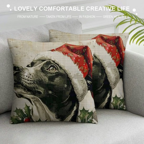 Qinduosi Linen Sofa Pillowcover Decorative Cushion Cover  Throw Pillow Covers Home Decor Christmas Pillow Christmas Dog