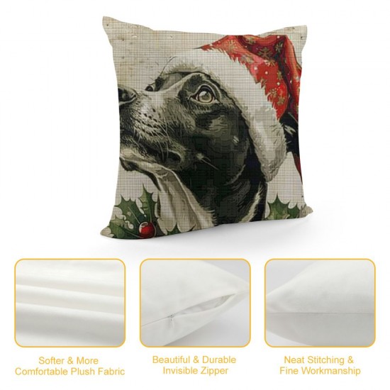 Qinduosi Linen Sofa Pillowcover Decorative Cushion Cover  Throw Pillow Covers Home Decor Christmas Pillow Christmas Dog