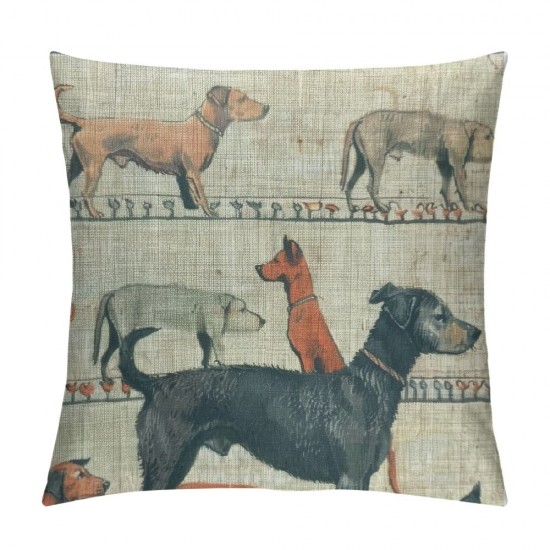 Qinduosi  Dog Throw Pillow Cover Inch Retro Dog Family Cushion Cover Cute Dog Decor Rectangular Pillowcase for Sofa Couch PL