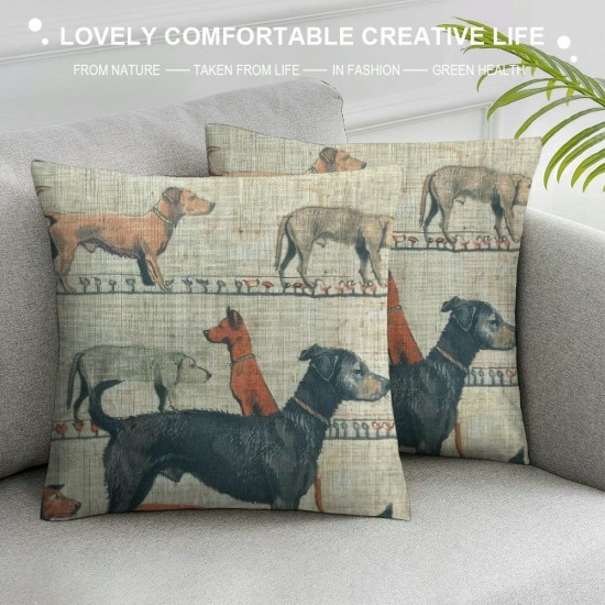 Qinduosi  Dog Throw Pillow Cover Inch Retro Dog Family Cushion Cover Cute Dog Decor Rectangular Pillowcase for Sofa Couch PL