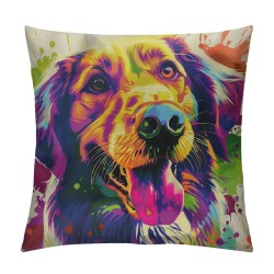 Watercolor Painting Dog Throw Pillow Covers Inch Linen Square Cushion Case Set of , Home Decoration Pillowcase and Outdoor Decorative Pillows for Couch Sofa Bed