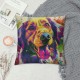 Watercolor Painting Dog Throw Pillow Covers Inch Linen Square Cushion Case Set of , Home Decoration Pillowcase and Outdoor Decorative Pillows for Couch Sofa Bed