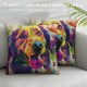 Watercolor Painting Dog Throw Pillow Covers Inch Linen Square Cushion Case Set of , Home Decoration Pillowcase and Outdoor Decorative Pillows for Couch Sofa Bed