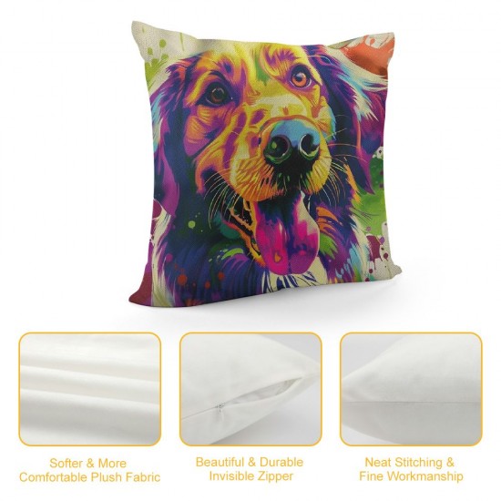 Watercolor Painting Dog Throw Pillow Covers Inch Linen Square Cushion Case Set of , Home Decoration Pillowcase and Outdoor Decorative Pillows for Couch Sofa Bed