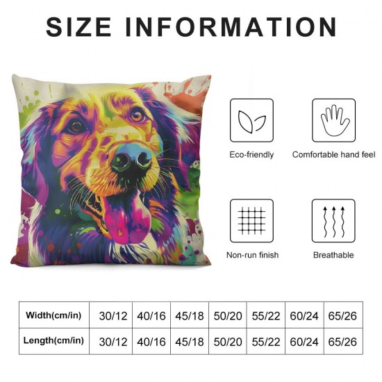 Watercolor Painting Dog Throw Pillow Covers Inch Linen Square Cushion Case Set of , Home Decoration Pillowcase and Outdoor Decorative Pillows for Couch Sofa Bed