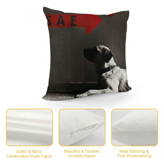 Qinduosi  Funny Dog Sit Stay Words Linen Pillow Cover Pillowcase Inches Square Cushion Cover for Sofa/Bed/Chair