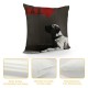 Qinduosi  Funny Dog Sit Stay Words Linen Pillow Cover Pillowcase Inches Square Cushion Cover for Sofa/Bed/Chair