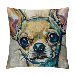 Dog Pattern Cushion Covers, Flax Watercolor Animal Throw Pillow Cases,Decoration Pillowcases for （