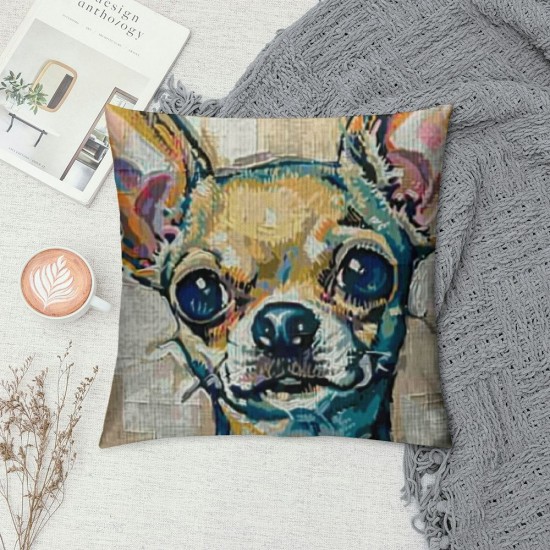 Dog Pattern Cushion Covers, Flax Watercolor Animal Throw Pillow Cases,Decoration Pillowcases for （