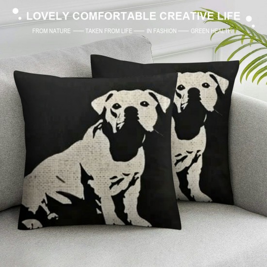 Qinduosi Set of , Love English Pug Dog Black Background Linen Decorative Throw Pillow Cover Cushion Case inches