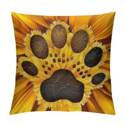 Qinduosi Throw Pillow Covers Cute Dog Paw Print Love Yellow Sunflower Design Square Pillowcase for Home Decor Sofa Car Bedroom Pillow case